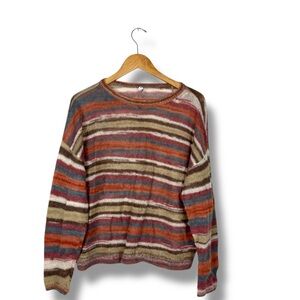 MARGARET O'LEARY Striped Mohair Alpaca Blend Oversized Sweater Drop Shoulder S